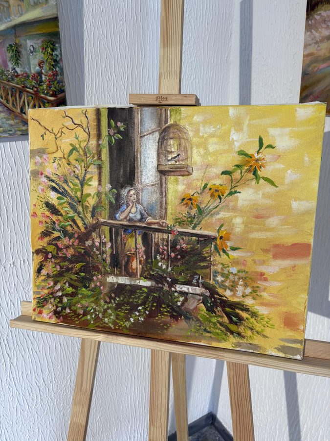 На балконі, 50×40 см — картина ручної роботи Олега Башлія